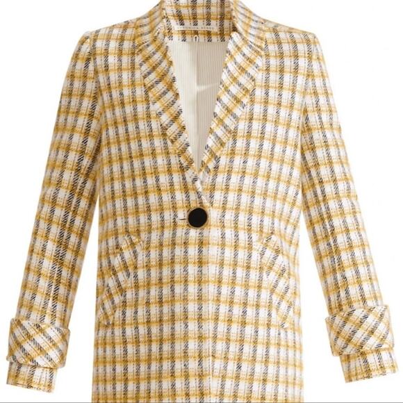Veronica Beard Yellow White Plaid Jin Dickey Coat Blazer Size S NWOT - Picture 2 of 13